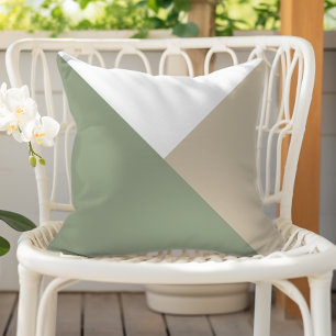 Modern Colour Block Triangles Sage Green Beige Cushion