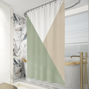 Modern Colour Block Triangles Sage Green Beige Shower Curtain