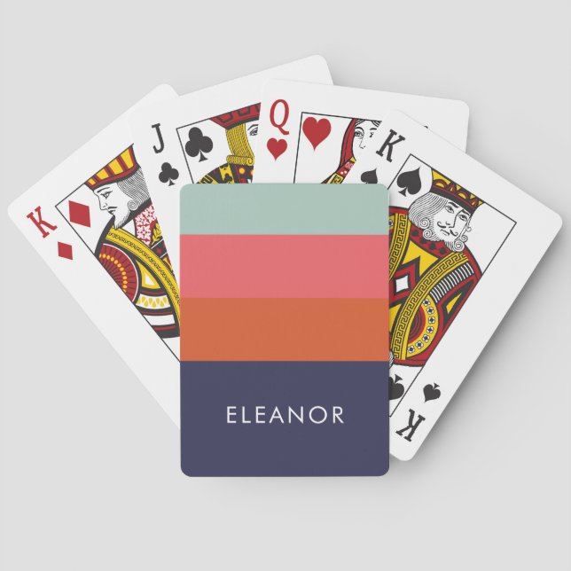 Modern Colour Block Wide Stripes Personalised Playing Cards (Back)