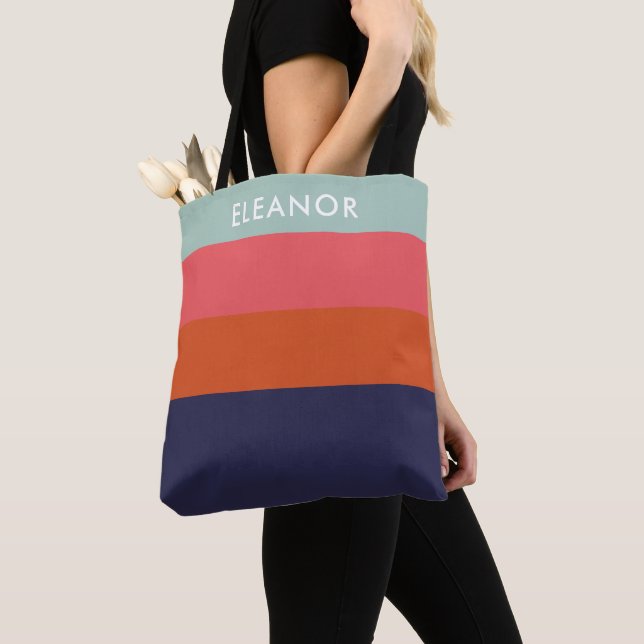 Modern Colour Block Wide Stripes Personalised Tote Bag (Close Up)