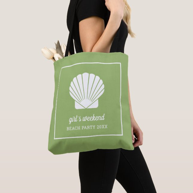 Modern Colour Block with Upscale Shell Beach Green Tote Bag (Close Up)