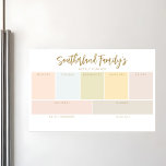 Modern Colour Blocks Custom Family Weekly Organise Magnetic Dry Erase Sheet<br><div class="desc">Organise your life in style with our modern and minimal design weekly colour sections family organiser dry-erase sheet. The design features a simple and modern design with a personalised family name and custom list titles. Modern chic pastel colour blocks with a coloured section for each day of the week to...</div>