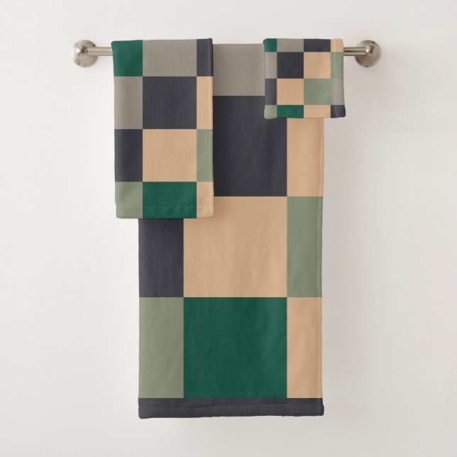 Modern Colour Checks Chequerboard Bath Towel Set (Insitu)