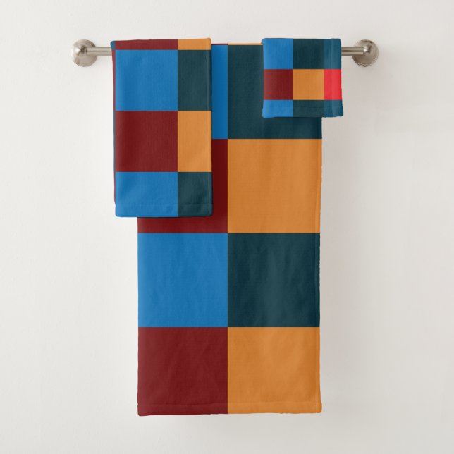Modern Colour Chequered Chequerboard Bath Towel Set (Insitu)