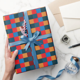 Modern Colour Chequered Chequerboard Wrapping Paper