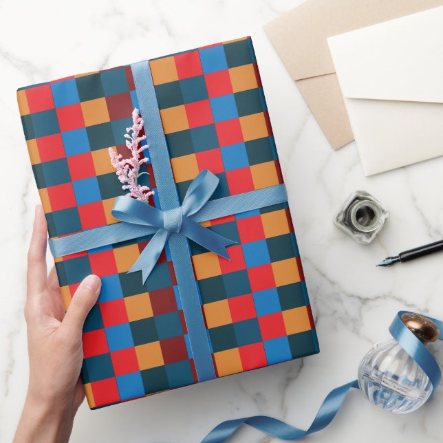 Modern Colour Chequered Chequerboard Wrapping Paper (Gifting)