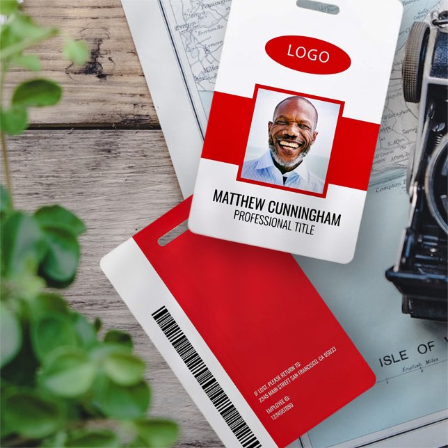 Modern Colour Custom Logo Employee Name Barcode ID Badge (Creator Uploaded)