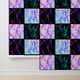 Modern Colour Design Checked Marble Stone Wallpape Wallpaper