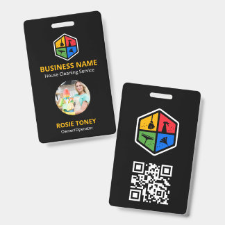 Modern Colour Logo House Cleaning Service QR Code ID Badge