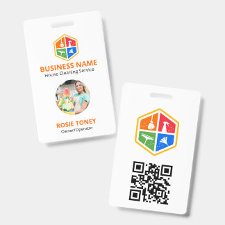 Modern Colour Logo House Cleaning Service QR Code ID Badge