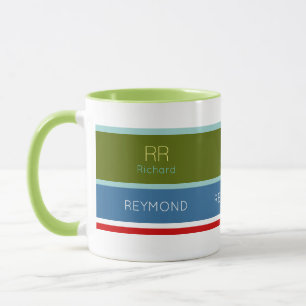 modern colour stripes with his (or her) name green mug