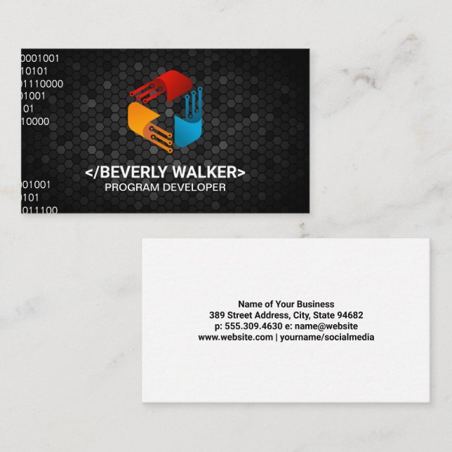 Modern Colour Tech Logo | Binary code Business Card (Front/Back)