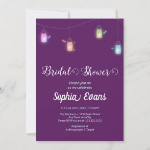 Modern Coloured Hanging Mason Jars Purple Shower Invitation