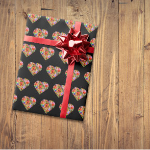 Modern coloured heart black pattern wrapping paper