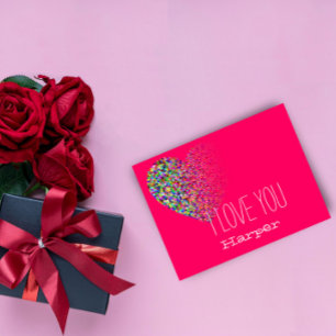 Modern coloured heart pink i love you  holiday postcard