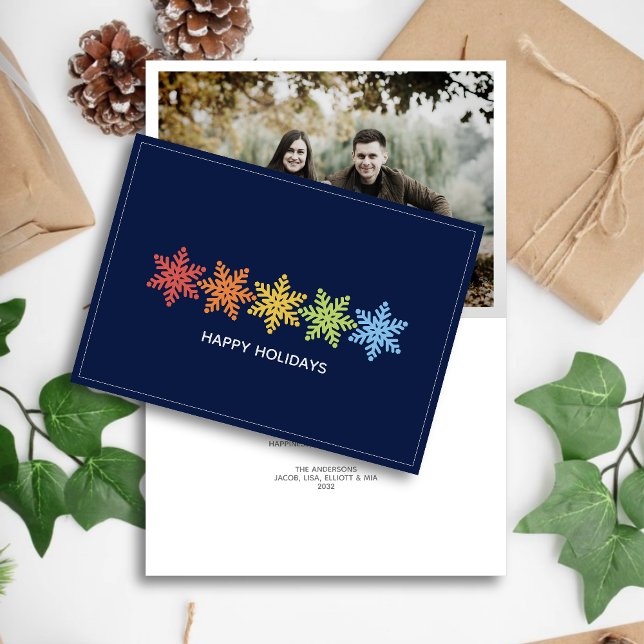 Modern Coloured Snowflakes Christmas Photo Holiday Card (Creator Uploaded)