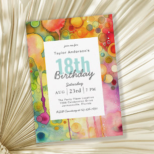 Modern Colourful Abstract 18th Birthday Party Invitation