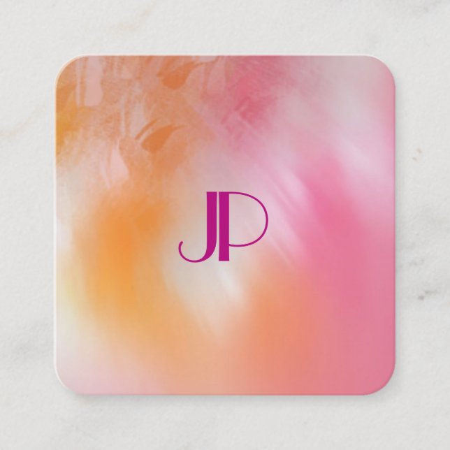 Modern Colourful Abstract Art Elegant Monogram Square Business Card (Front)