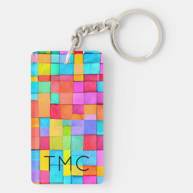 Modern Colourful Abstract Art INITIALS Fun Artist Key Ring (Back)