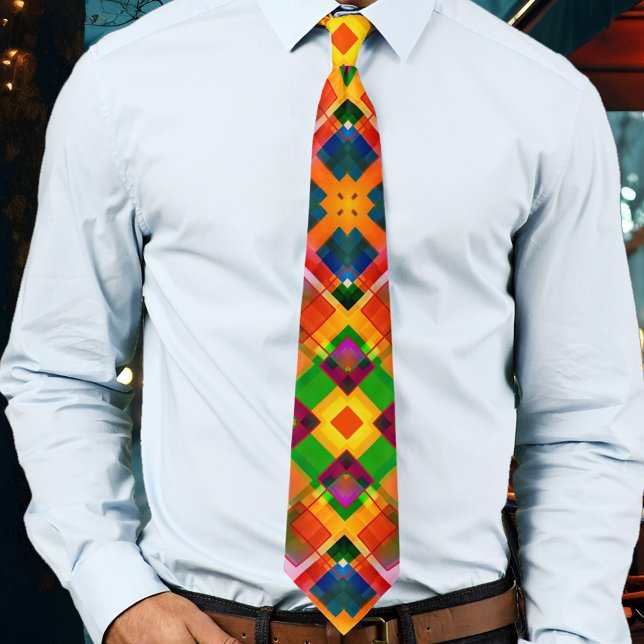 Modern Colourful Abstract Geometric Design Tie (Tie with a modern version of the classic plaid, an abstract geometric pattern in bright colors)