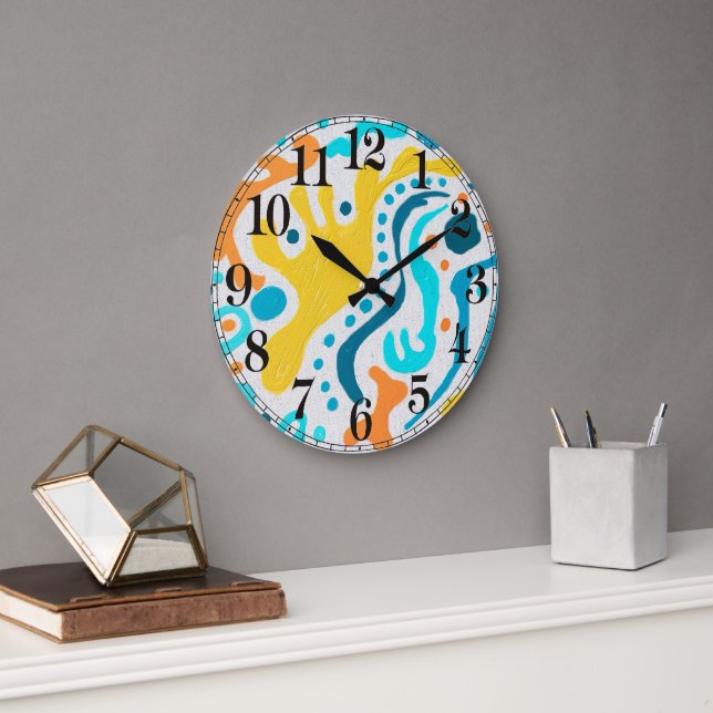Modern Colourful Abstract Geometric Pattern Large Clock (Office)