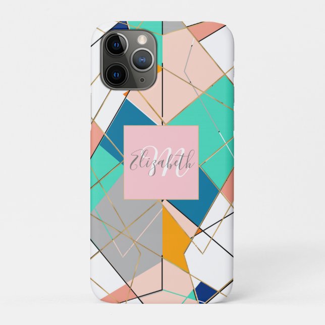 Modern Colourful Abstract Gold Geometric Strokes Case-Mate iPhone Case (Back)