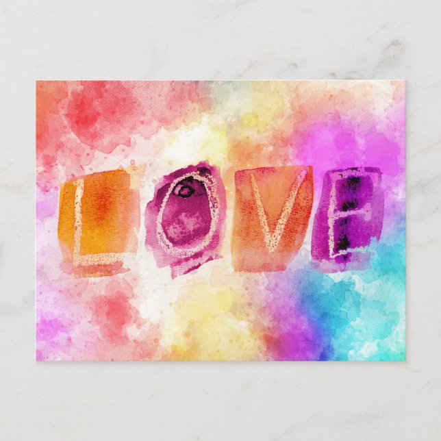 Modern Colourful Abstract Love in Watercolor Postcard (Front)