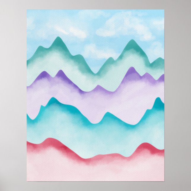 Modern Colourful Abstract Mountains Poster (Front)