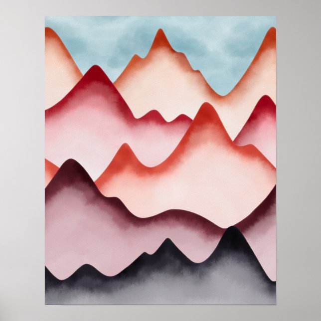 Modern Colourful Abstract Mountains Poster (Front)