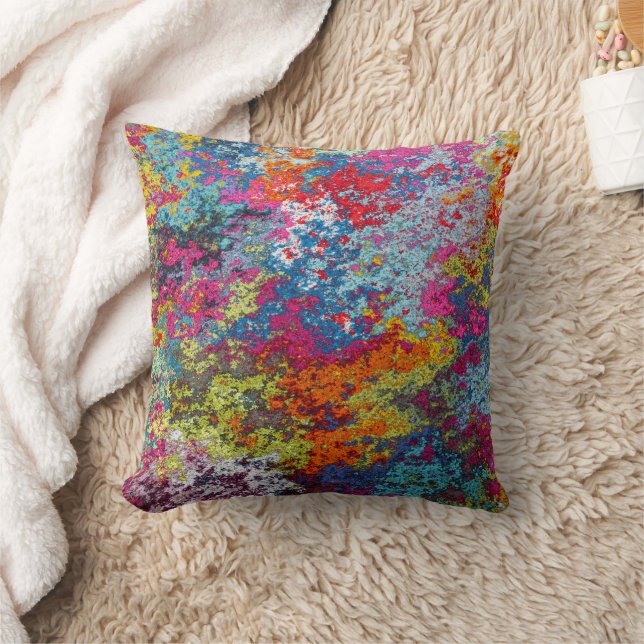 Modern Colourful Abstract Pink Orange Blue Pattern Cushion (Blanket)