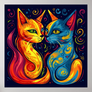 Modern Colourful Abstract Whimsical Fantasy Cat Poster