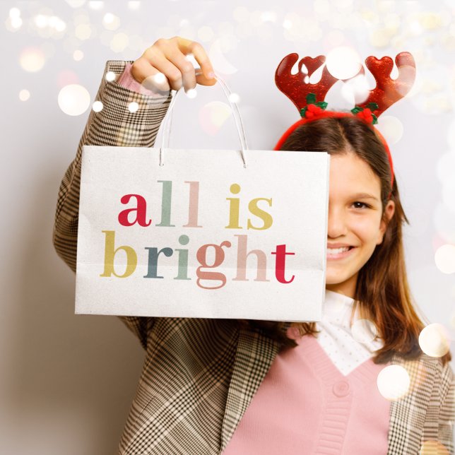 Modern Colourful All Is Bright | Happy Holiday Large Gift Bag (Creator Uploaded)