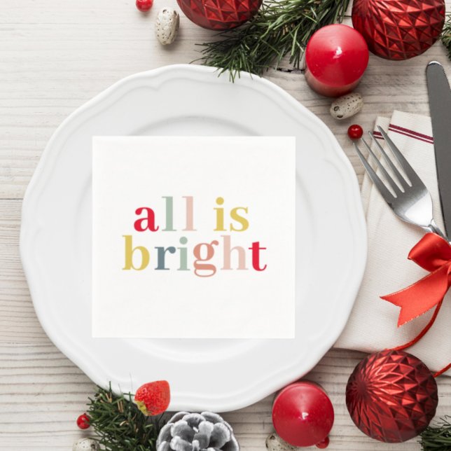 Modern Colourful All Is Bright | Happy Holiday Napkin (Creator Uploaded)