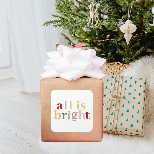 Modern Colourful All Is Bright | Happy Holiday Square Sticker (Creator Uploaded)
