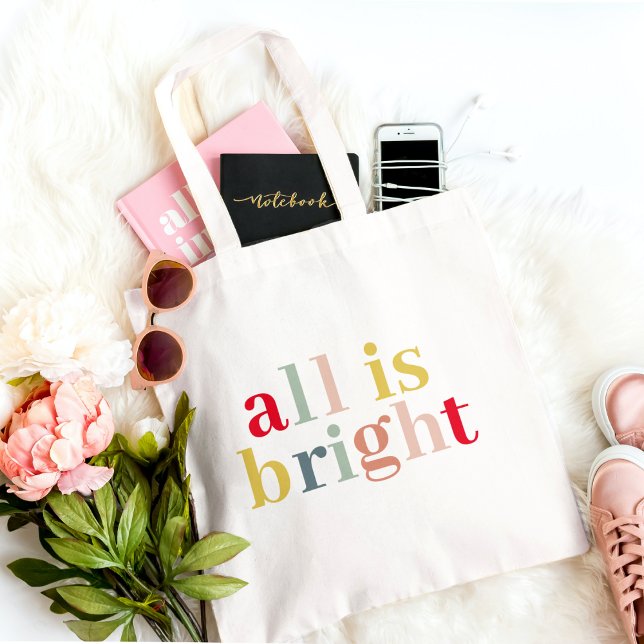 Modern Colourful All Is Bright | Happy Holiday Tote Bag (Creator Uploaded)