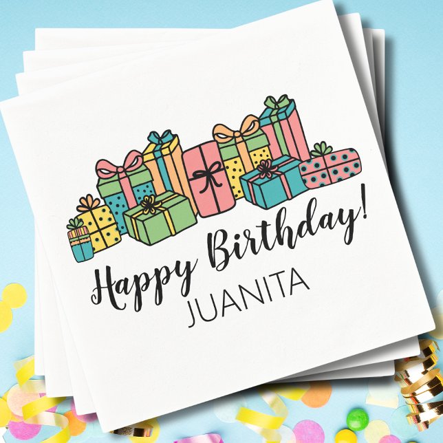 Modern Colourful Any Age Happy Birthday Napkin (Fun Cute Celebrate Modern Colorful Happy Birthday Napkins)