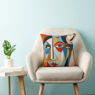 Modern Colourful Art Abstract Face Cushion