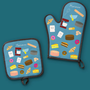 Modern Colourful Baked Goods And Baking Utensils Oven Mitt & Pot Holder Set