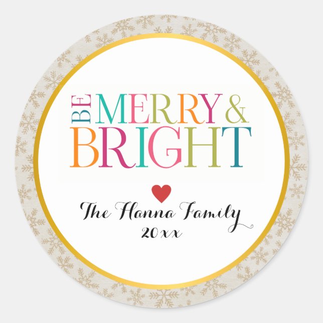 Modern Colourful Be Merry & Bright Christmas Seaso Classic Round Sticker (Front)