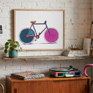 Modern Colourful Bicycle Line Art Drawing Poster