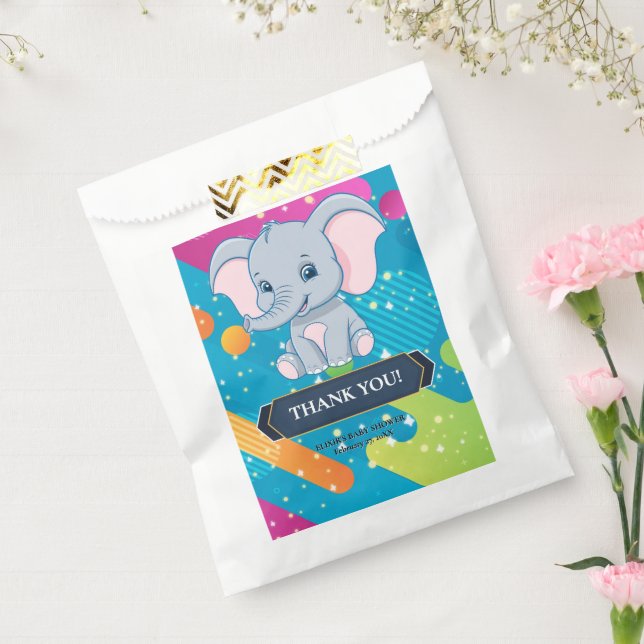 Modern Colourful Blue Elephant Baby Shower Favour Bag (Sealed)