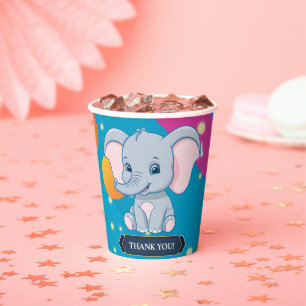Modern Colourful Blue Elephant Baby Shower Paper Cups