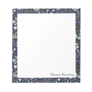 Modern Colourful Blue Floral Pattern Personalised Notepad