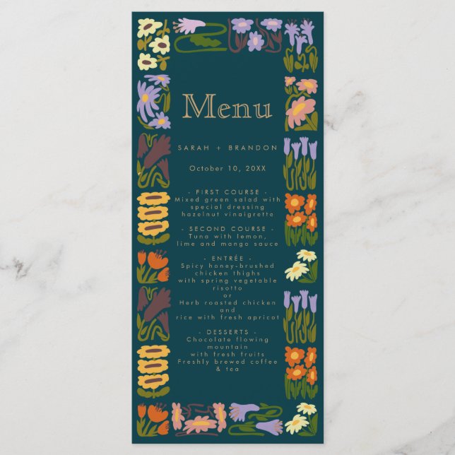 Modern Colourful Boho Chic Wedding Menu (Front)
