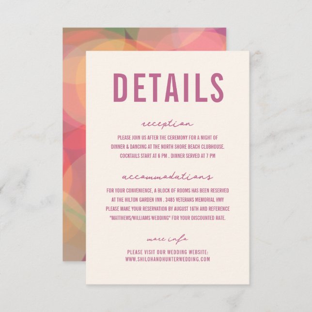 Modern Colourful Bokeh Lights Lavender Wedding  Enclosure Card (Front/Back)