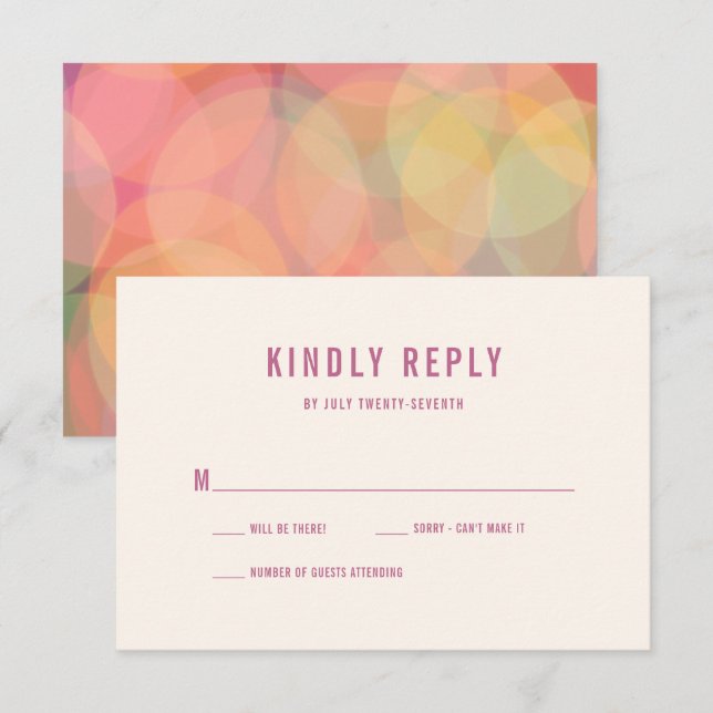 Modern Colourful Bokeh Lights Lavender Wedding RSVP Card (Front/Back)