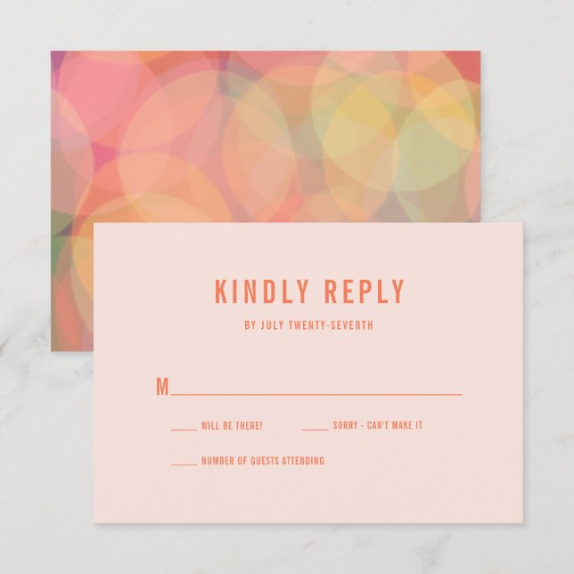 Modern Colourful Bokeh Lights Peach Wedding RSVP Card (Front/Back)