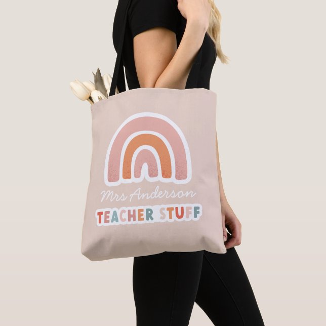 Modern colourful bold typography rainbow teacher t tote bag (Close Up)