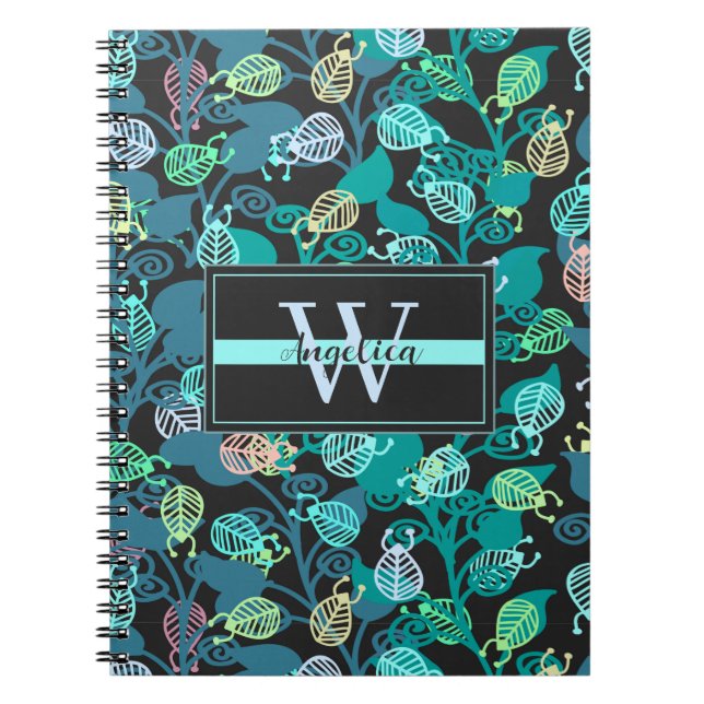 Modern Colourful Botanical Greene Monogram Writing Notebook (Front)
