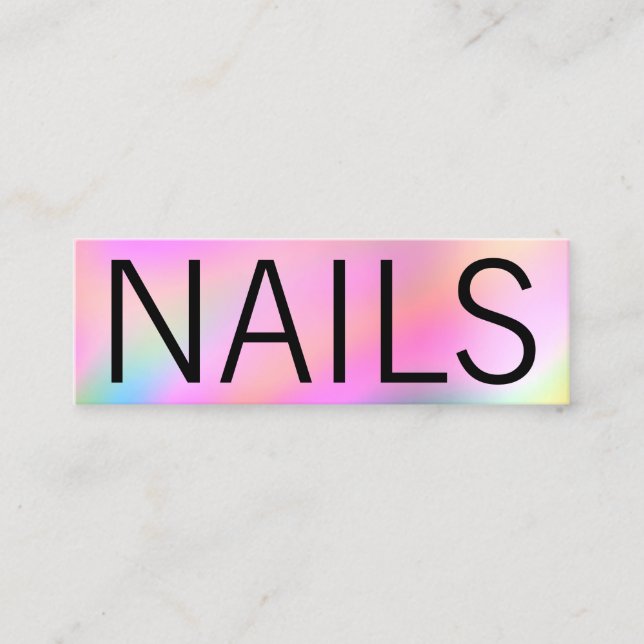 Modern colourful bright holographic nail artist mini business card (Front)